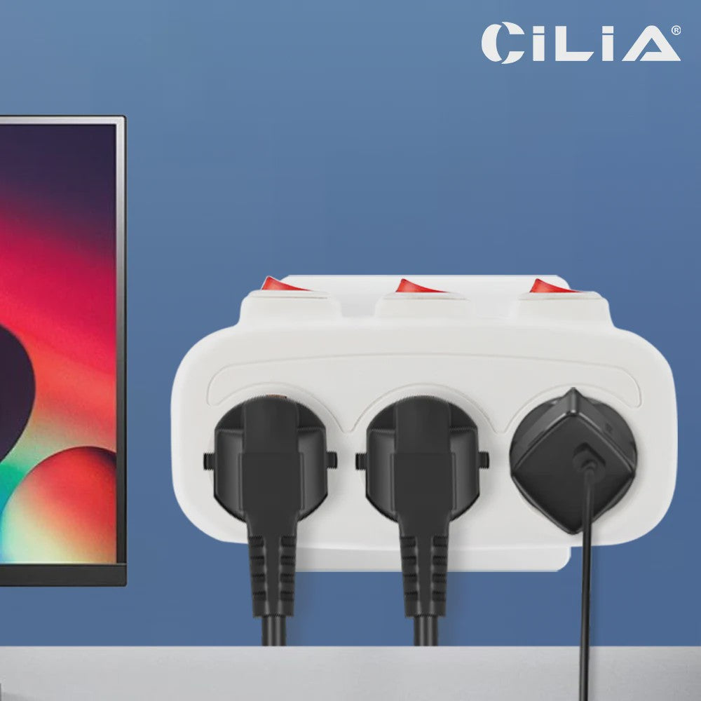 CILIA 3-in-1 Stekkerdoos met 3 Schakelaars - EU Schuko Stopcontacten