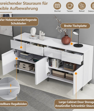 Moderne Hoogglans Sideboardkast met 4 Lades, 2 Deuren en Verstelbare Planken