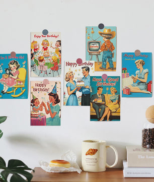 20x Vintage Verjaardagskaarten - Retro Mid-Century Wenskaarten, Uitnodigingen & Decoratie