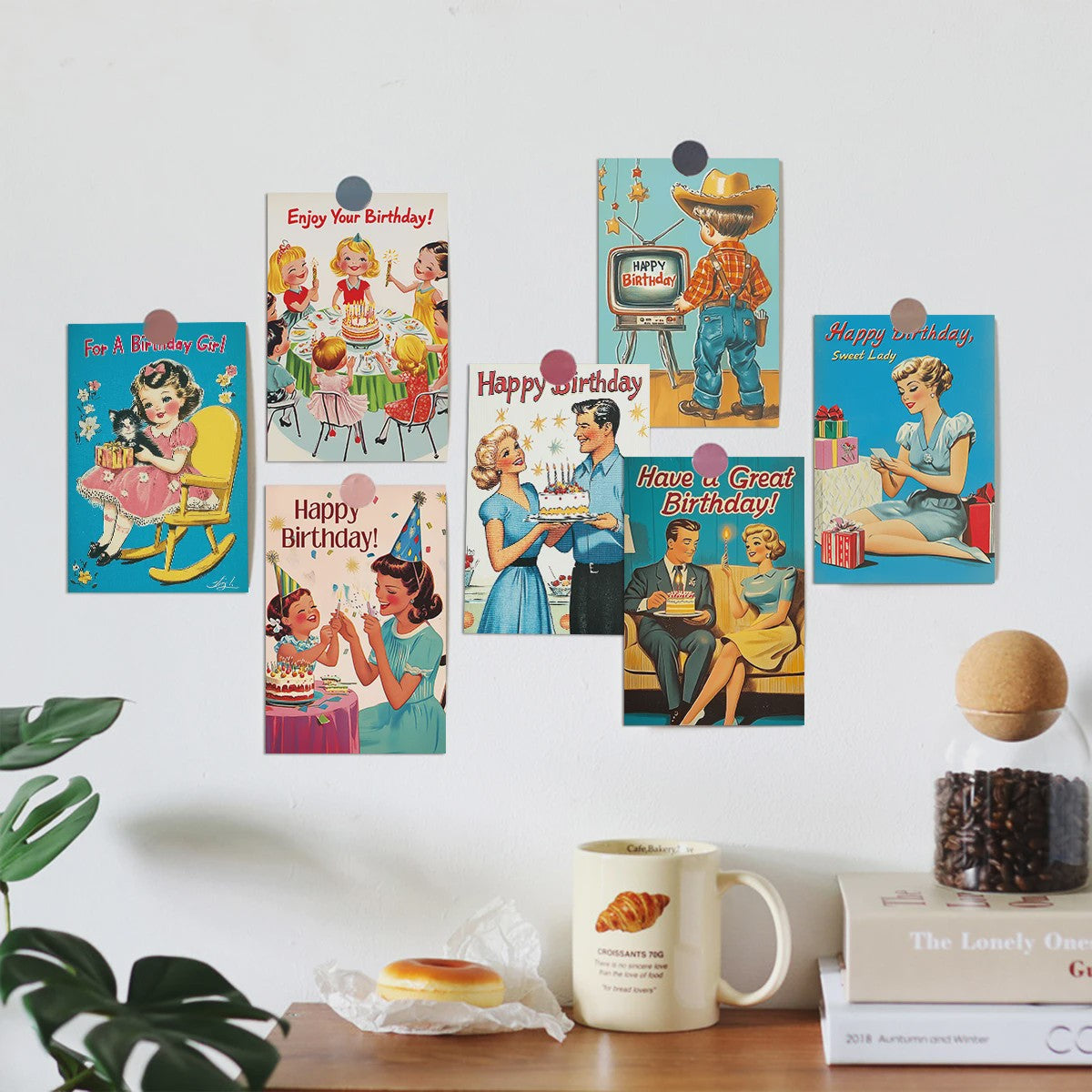 20x Vintage Verjaardagskaarten - Retro Mid-Century Wenskaarten, Uitnodigingen & Decoratie