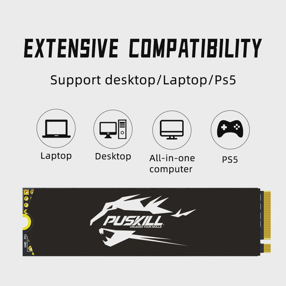 PUSKILL PCIe NVMe M.2 SSD 2280 - Snelle Interne Solid State Drive voor Laptop & Desktop (128GB - 1TB)