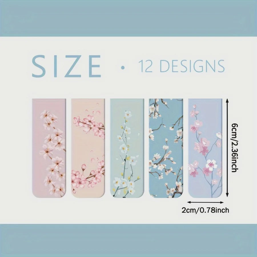 12x Magnetische Bladwijzers met Bloemenprint - Stijlvolle Paginamarkers voor Dames & Planners