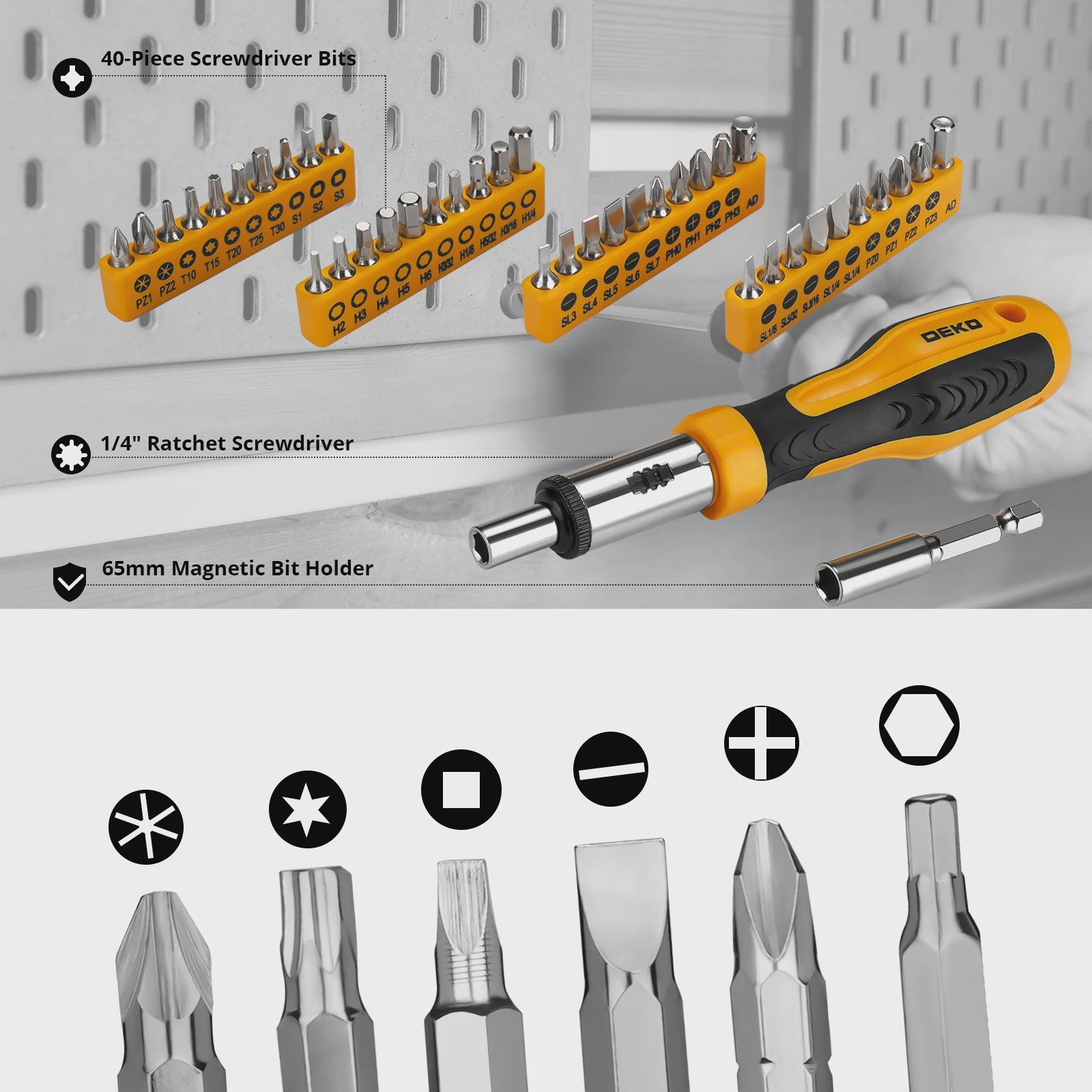 DEKO DKMT228 Complete Gereedschapskist - 228 Delige Handgereedschap Set voor Auto Reparatie en Klussen