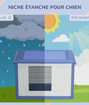 PawHut Buiten Hondenhok - Blauw/Wit Plastic met Ventilatie