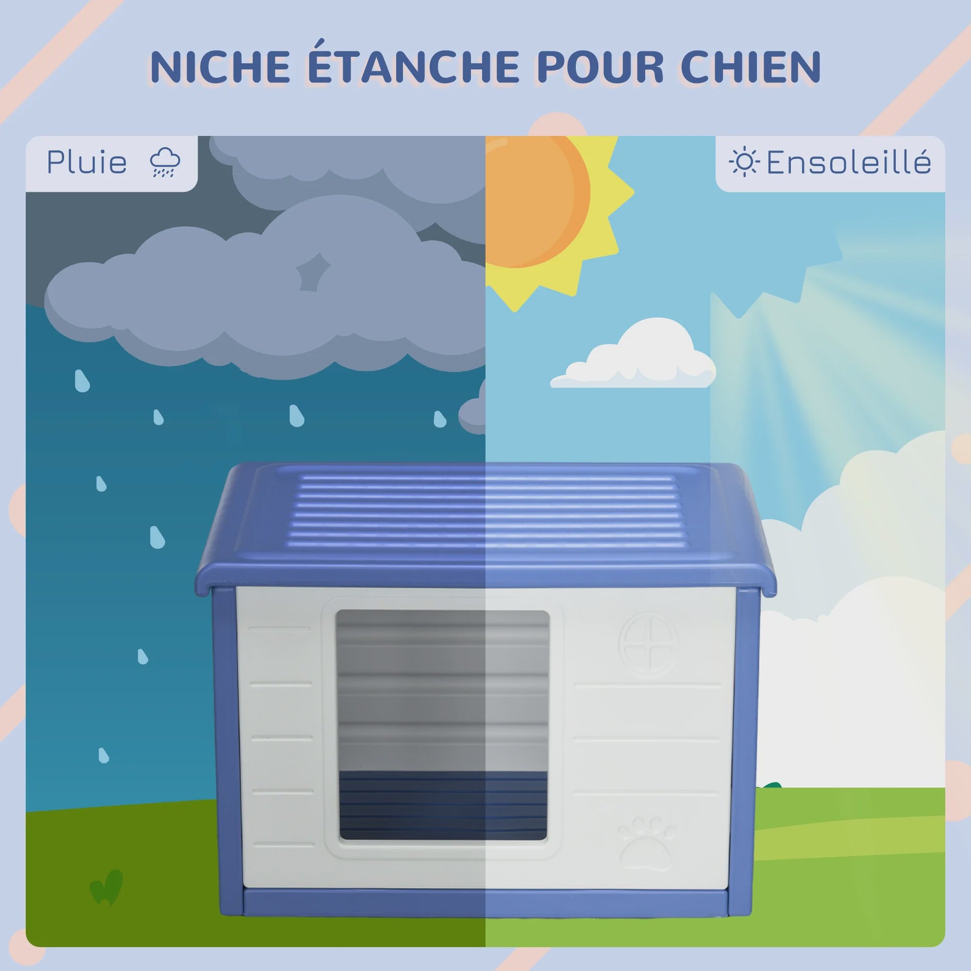 PawHut Buiten Hondenhok - Blauw/Wit Plastic met Ventilatie