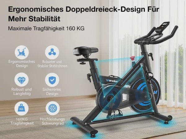 Wenoker Hometrainer Fiets met App - Stille Ergometer Spinning Bike voor Thuis (max 160kg)