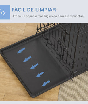 PawHut Hondenkooi Transportbox 2 Deuren Opvouwbaar Met Handvat Staal 76x46x52cm Zwart