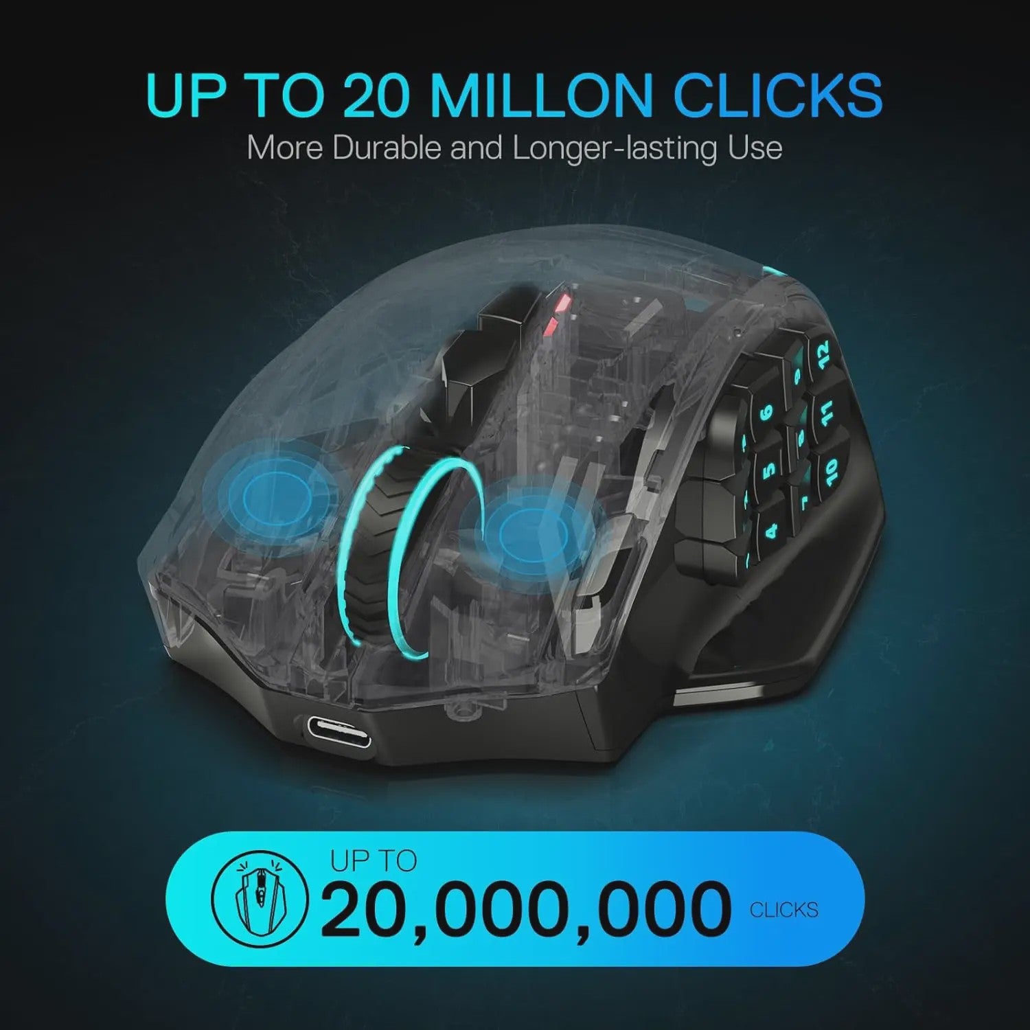 Redragon M913 MAX MMO Gaming Muis - Draadloos, 26000 DPI, 16 Programmeerbare Knoppen