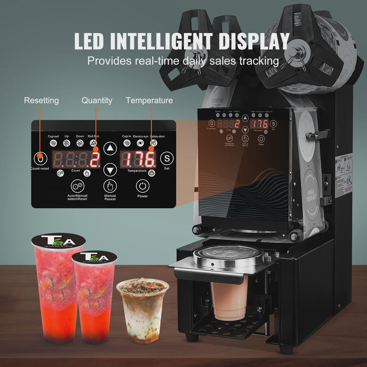 Volautomatische Cup Sealer Machine met LCD - 500-650 Cups/Uur