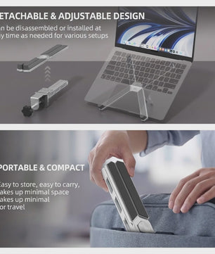 2-in-1 Afneembare Laptopstandaard met 360° Draaibare Basis & Tablet Arm - Opvouwbaar & Ruimtebesparend