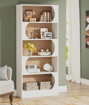 Stijlvolle Boekenkast 5 Lagen - Wit & Walnoot - 180cm Hoog