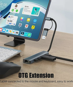 USB-C Hub Multiport Adapter met Gigabit Ethernet RJ45 1000Mbps & 3x USB 3.0 voor MacBook Pro/Air