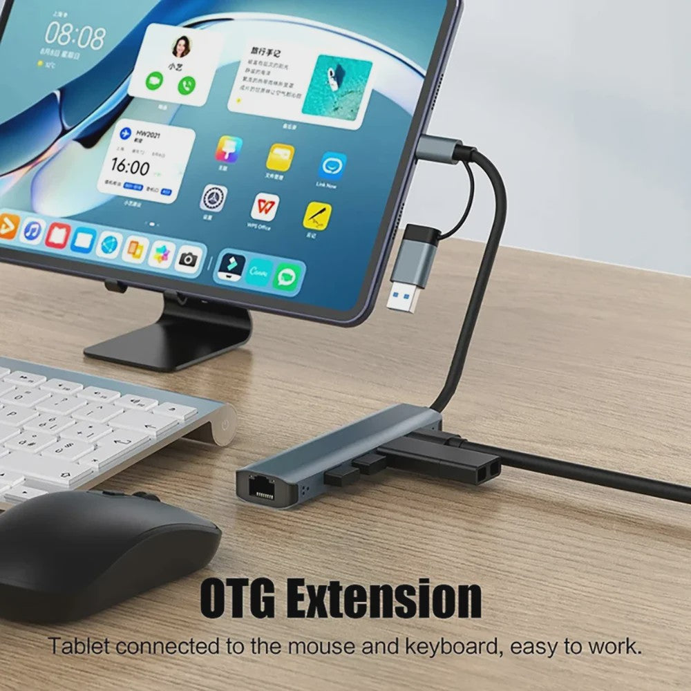 USB-C Hub Multiport Adapter met Gigabit Ethernet RJ45 1000Mbps & 3x USB 3.0 voor MacBook Pro/Air