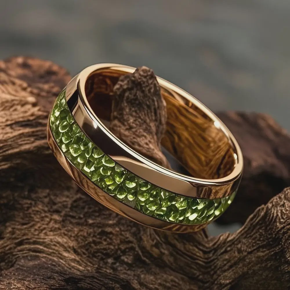 Luxe Groene Kristalstenen Ringen voor Mannen - 8mm Roestvrij Staal Trouwband