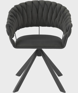 Set van 2 fluwelen draaistoelen 360° met geweven rugleuning en metalen poten