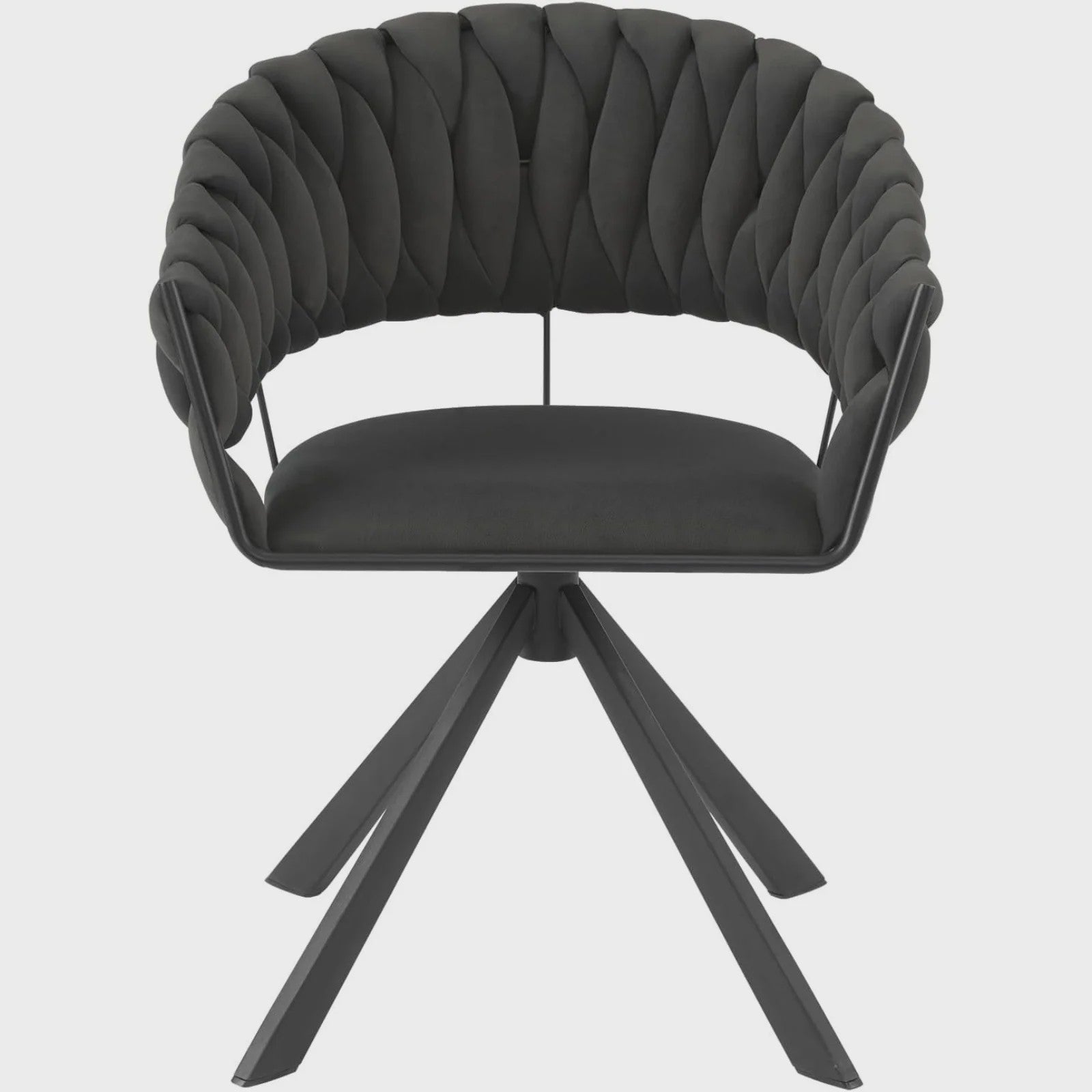 Set van 2 fluwelen draaistoelen 360° met geweven rugleuning en metalen poten