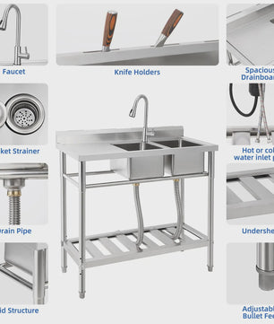 RVS Dubbele Spoelbak met Kraan - Professionele Werkbank Spoeltafel
