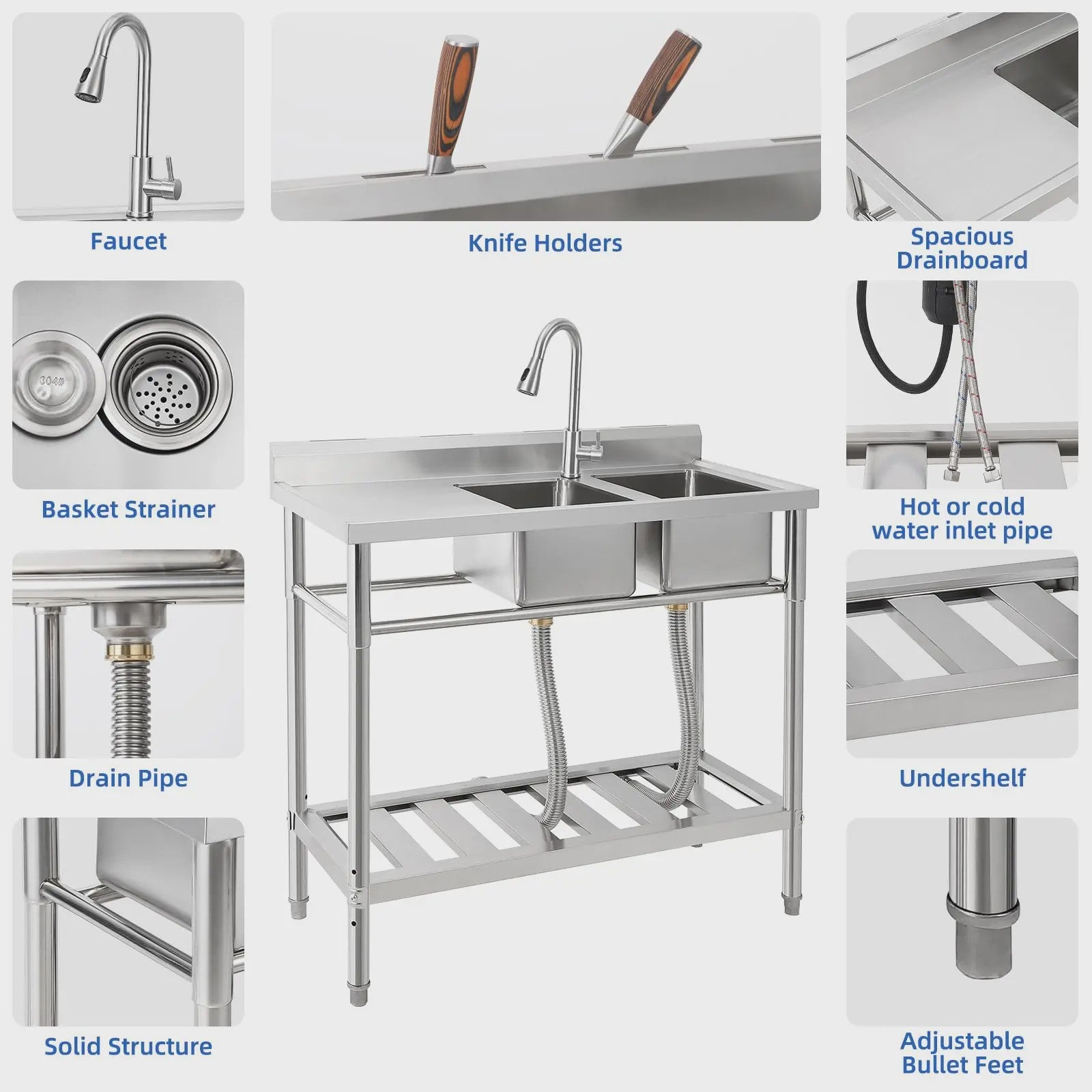RVS Dubbele Spoelbak met Kraan - Professionele Werkbank Spoeltafel