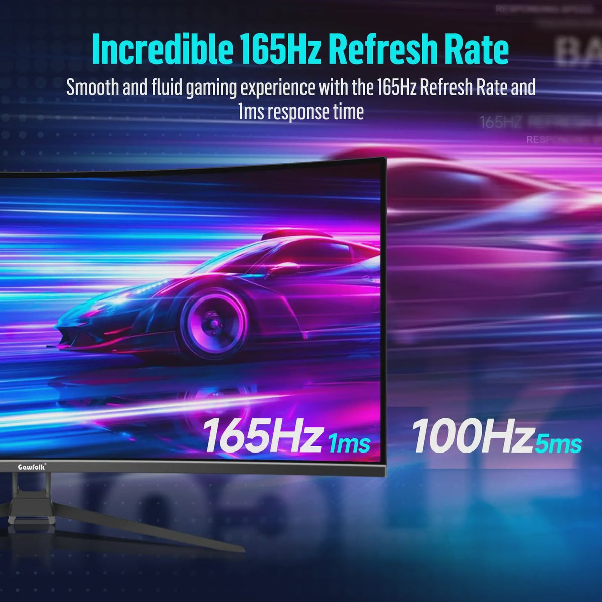 Gawfolk 34" Ultrawide Curved Gaming Monitor 165Hz UWQHD 1500R Curvature met FreeSync