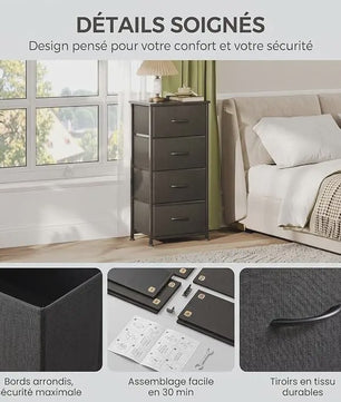 Compacte Ladekast met 4 Lades - Stoffen Opbergunit met MDF Frame voor Slaapkamer en Woonkamer