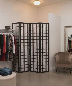 Zwart Houten Kamerscherm met 4 Panel - Japans Design & Ruimteverdeler