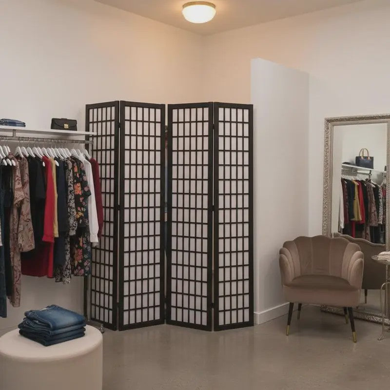 Zwart Houten Kamerscherm met 4 Panel - Japans Design & Ruimteverdeler