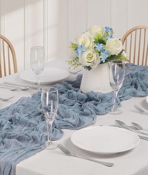 Stoffen Tafel Runner Boho Stijl - Dusty Blue - Chic Decoratie voor Feestdagen & Babyborrels