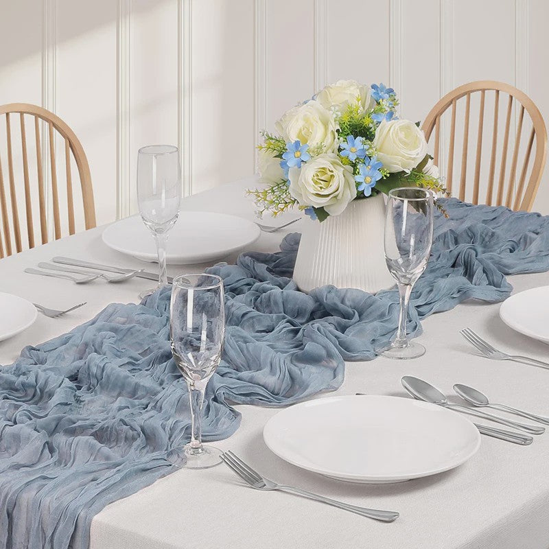 Stoffen Tafel Runner Boho Stijl - Dusty Blue - Chic Decoratie voor Feestdagen & Babyborrels