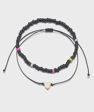 Set van 2 Verstelbare Anklets met Hartje en Zwarte Kralen - Waterdicht