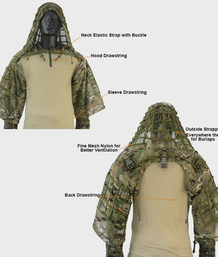 Ademende Ghillie Suit Cape - Camouflage Basis voor Jacht, Airsoft & Paintball
