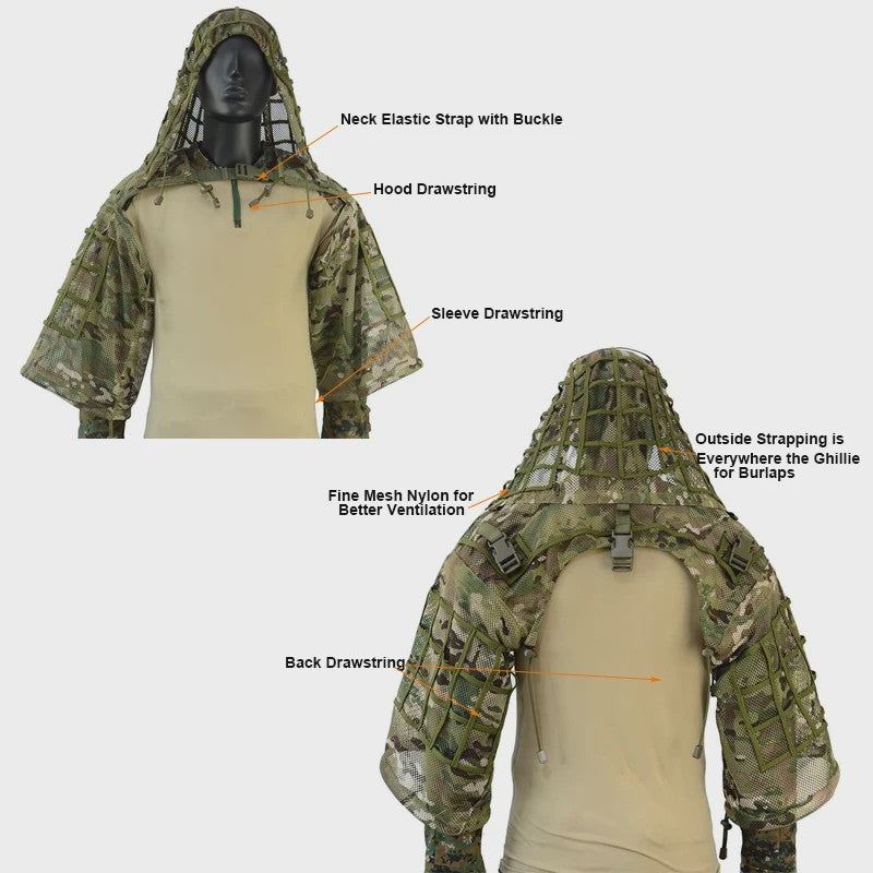 Ademende Ghillie Suit Cape - Camouflage Basis voor Jacht, Airsoft & Paintball