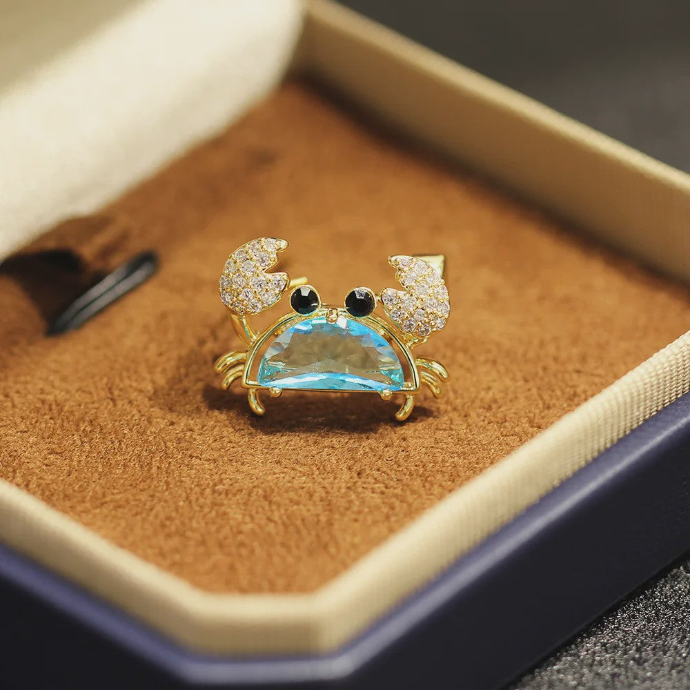 Unieke Krab Broche met Gekleurde Zirkonia - Stijlvol Dames Accessoire