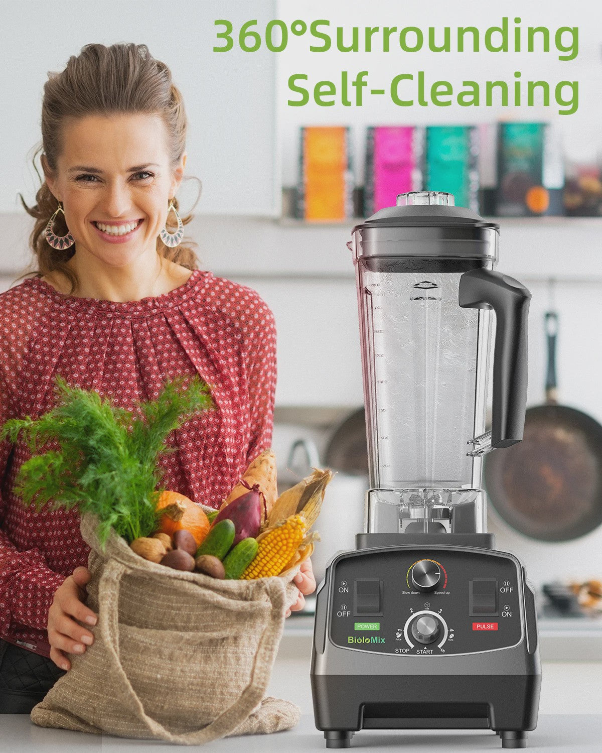 BioloMix 2200W Krachtige Blender met Timer & 2L BPA-vrije Kan - Heavy Duty Mixer