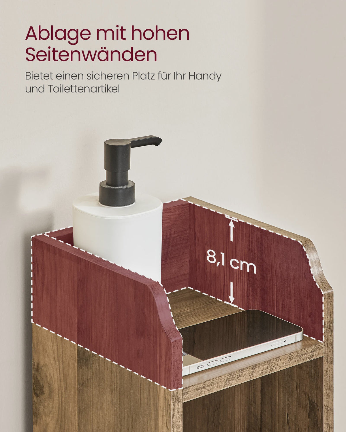 Smalle Houten Badkamerkast met Deur en Plank - Ideaal voor Toiletpapier
