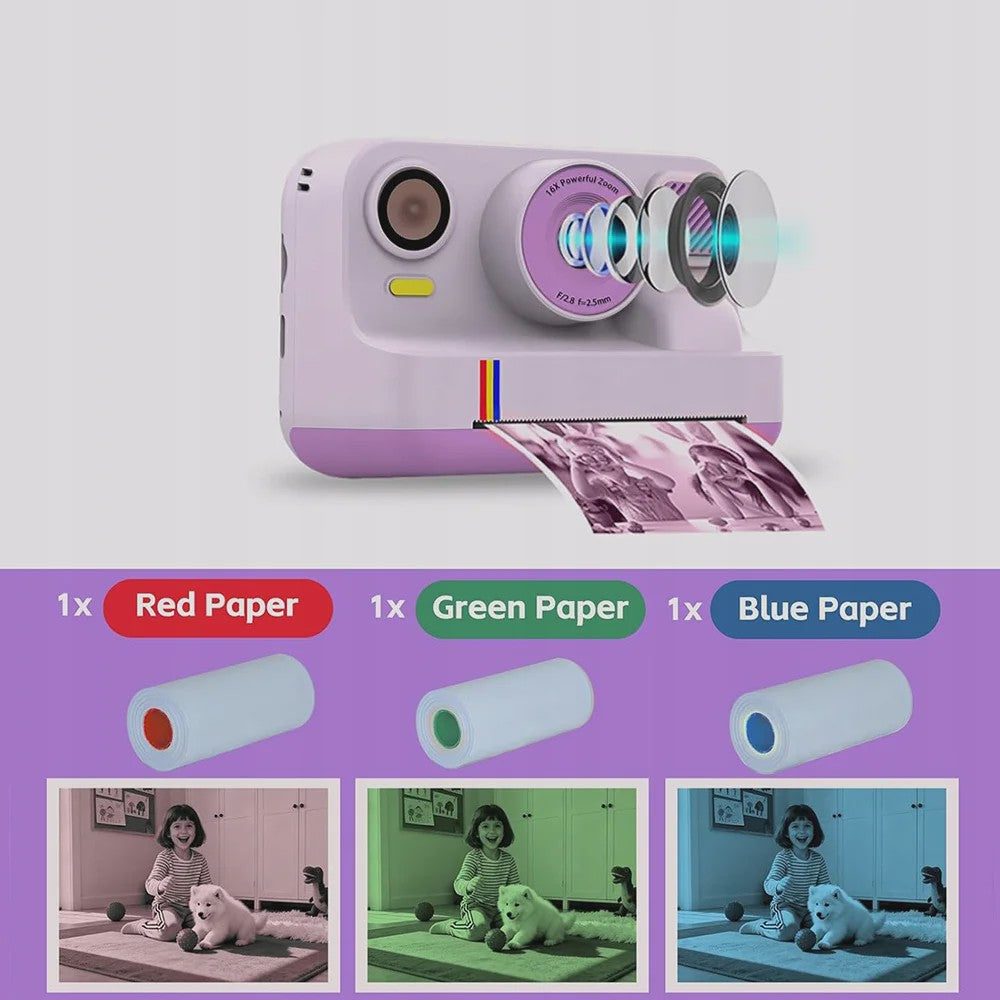 Direct Print Kinder Camera - 1080P FHD Digitale Camera met Selfie Functie & Printpapier
