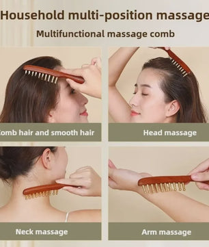 Houten Meridian Kam met Koperen Tanden & Massage Stick voor Hoofd en Lichaam