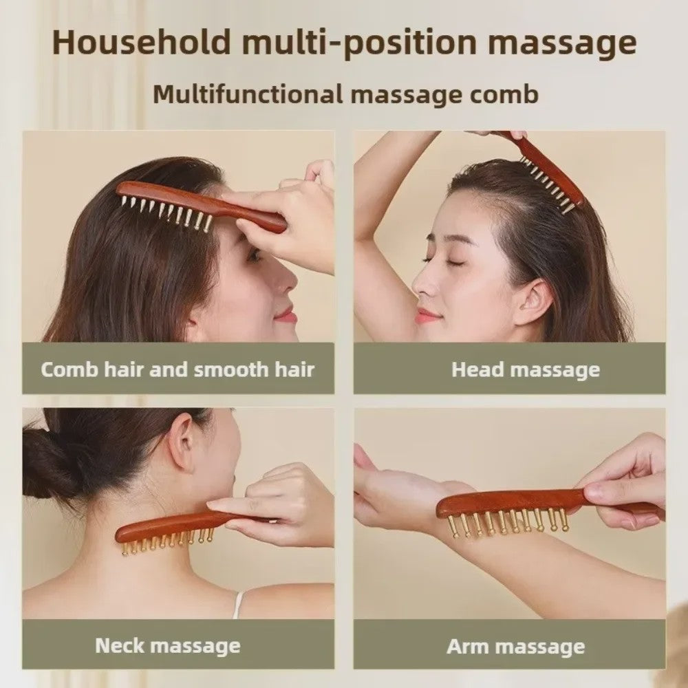 Houten Meridian Kam met Koperen Tanden & Massage Stick voor Hoofd en Lichaam