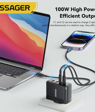 Essager 100W GaN Snellader USB-C PD QC 4.0 3.0 voor iPhone, Xiaomi, Macbook
