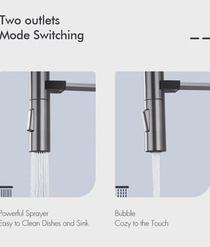Gunmetal Keukenkraan met Uittrekbare Douche, 360° Draaibaar, Warm & Koud Water
