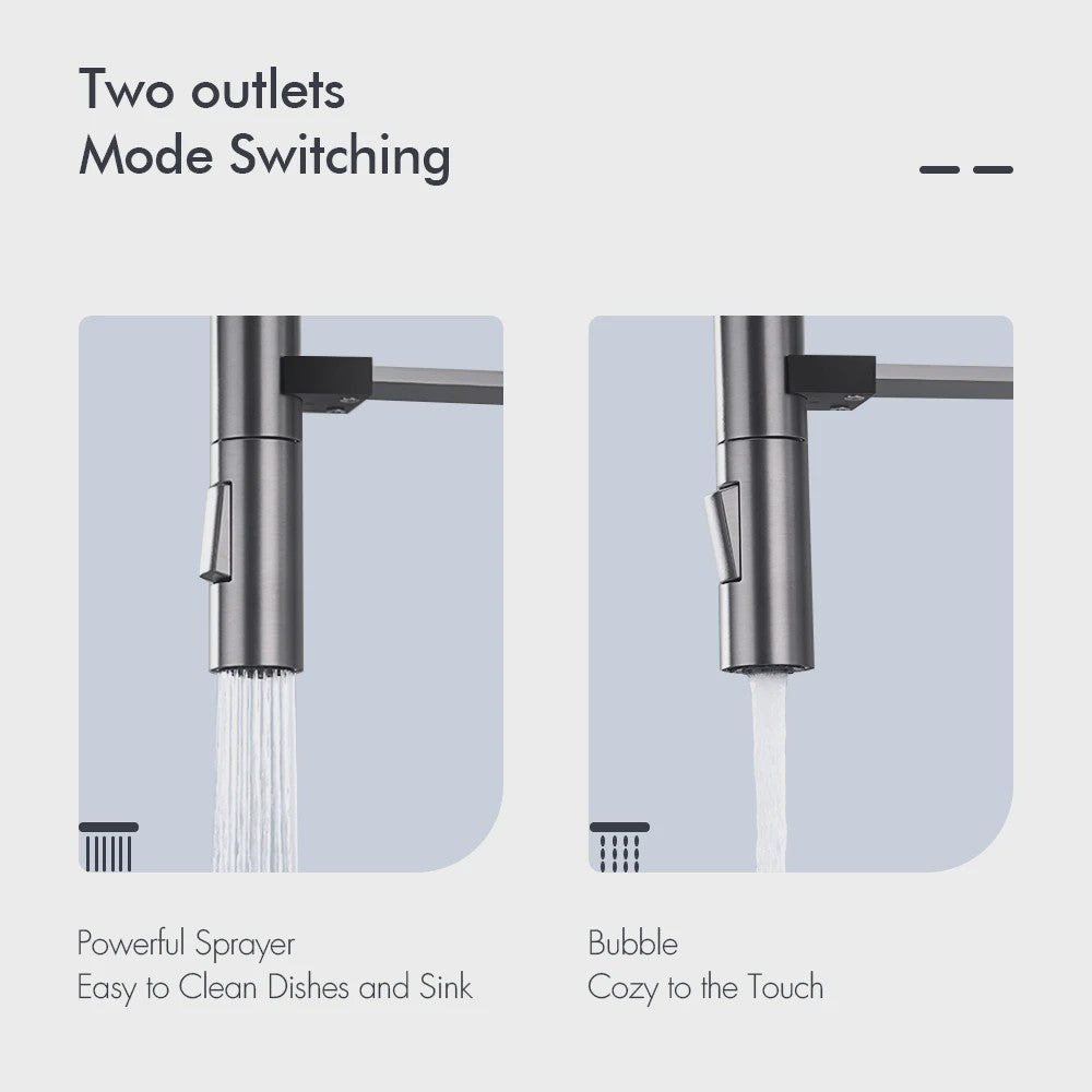 Gunmetal Keukenkraan met Uittrekbare Douche, 360° Draaibaar, Warm & Koud Water