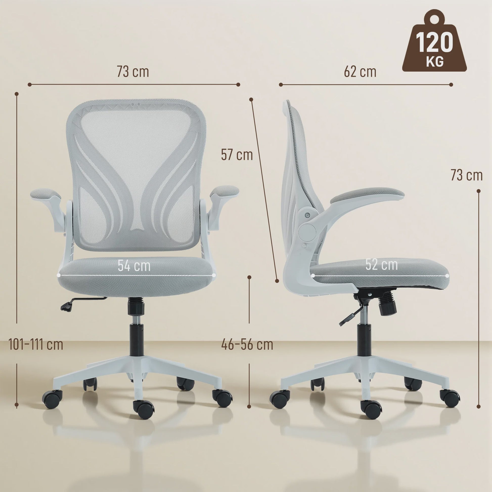 Ergonomische bureaustoel met mesh rugleuning en opklapbare armleuningen