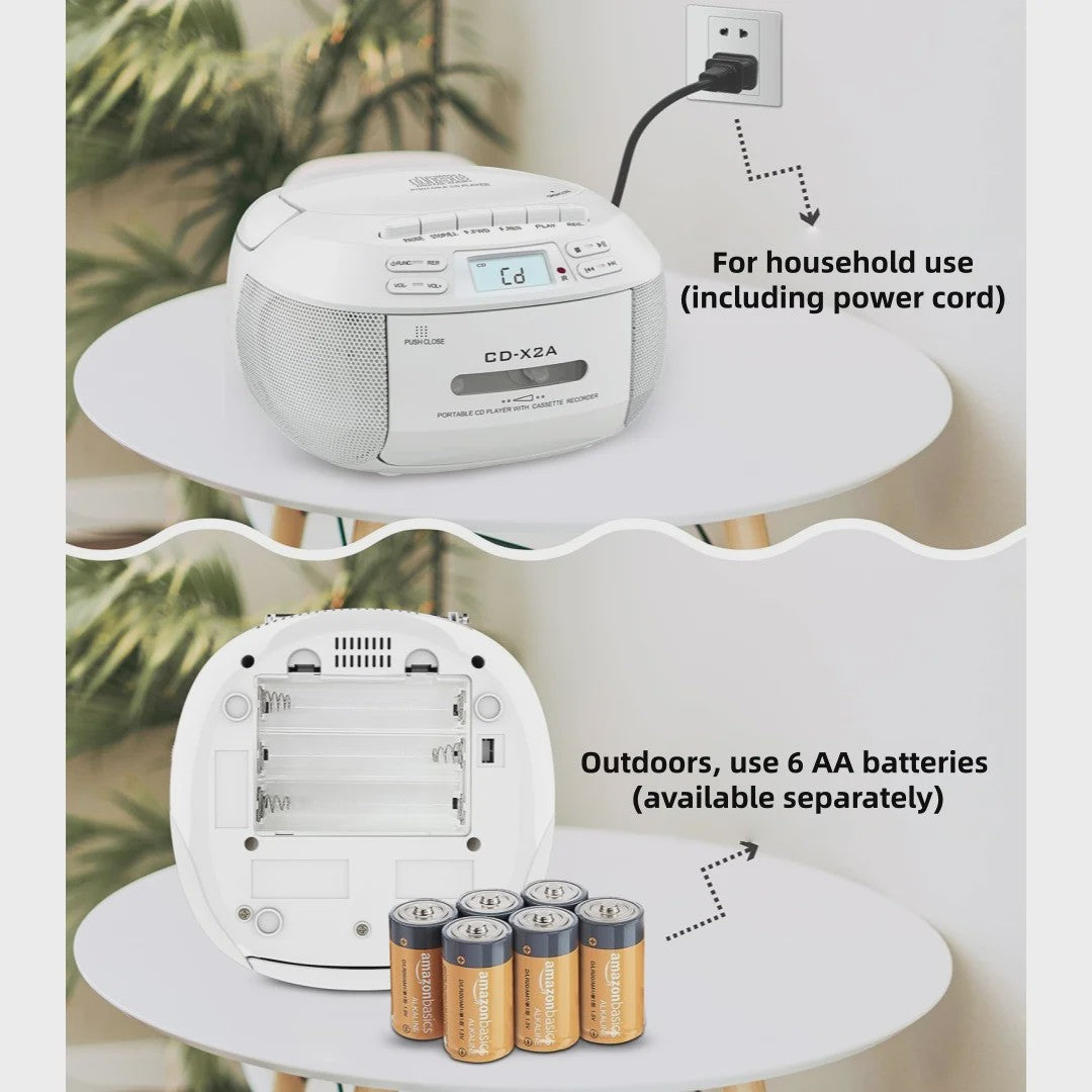 Draagbare CD-speler met Bluetooth, Cassetterecorder & USB - Stereo voor Thuis & Onderweg