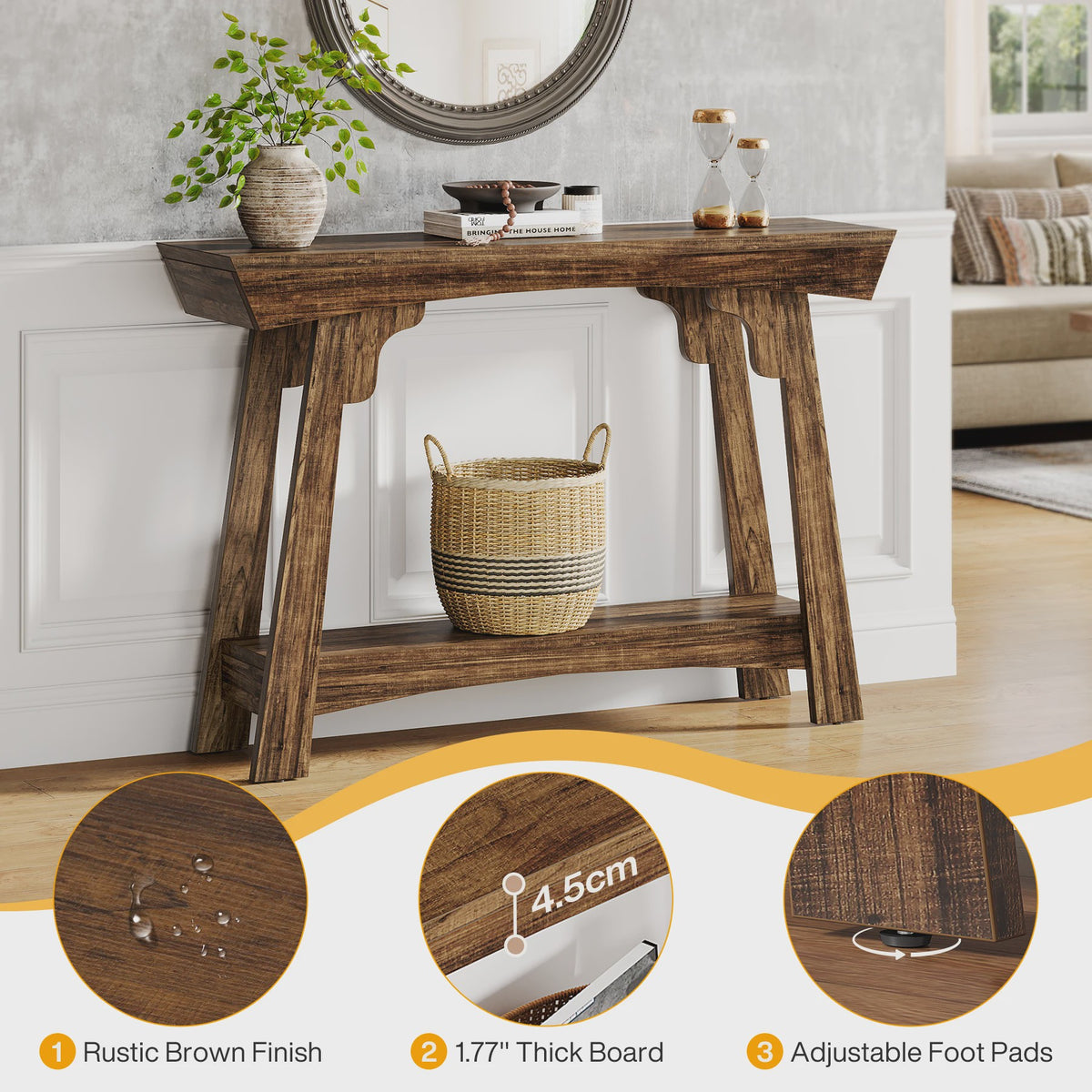 Houten Console Tafel met Opbergplank - Smalle Haltafel in Boerderijstijl