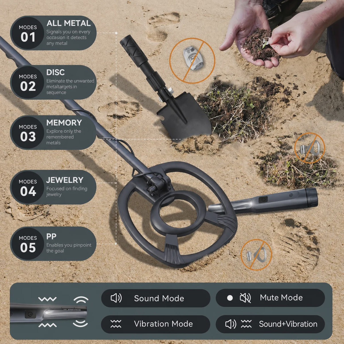SUNPOW Professionele Metaaldetector Kit met Pinpointer - Waterdicht & Hoge Precisie