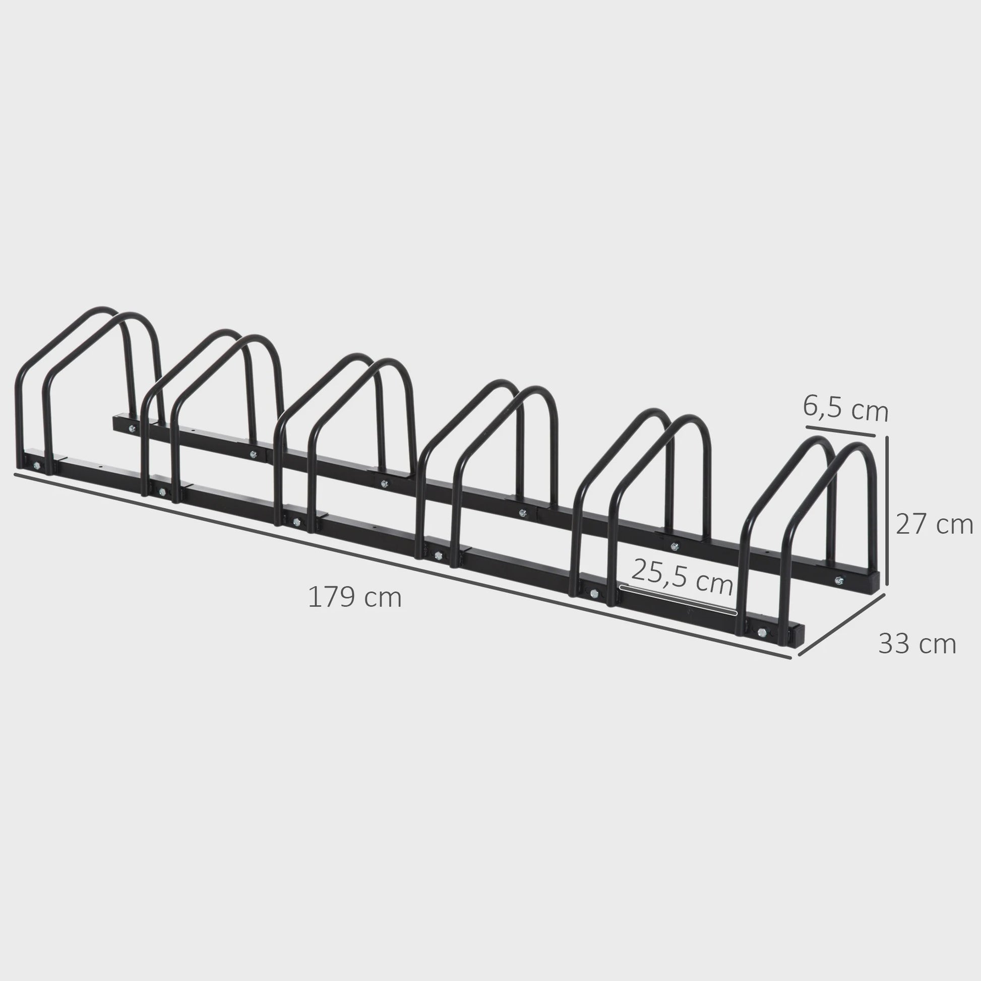 HOMCOM Fietsenrek voor 6 Fietsen - Zwart Stalen Parkeerrek voor Vloer of Muur