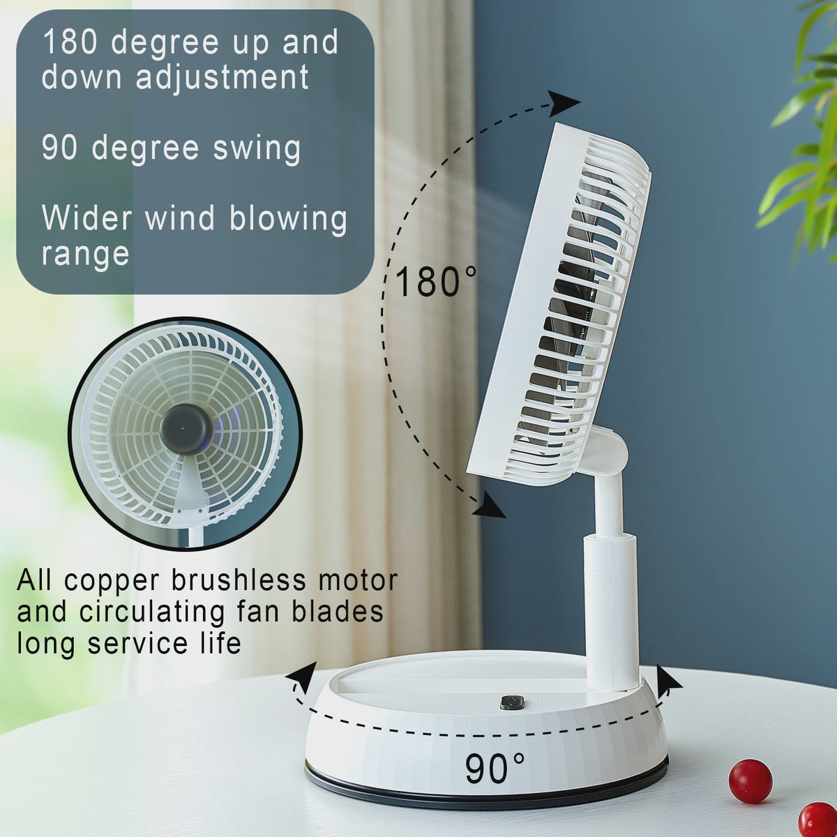 Draagbare Opvouwbare Ventilator met 15000mAh Batterij, USB, Afstandsbediening & Stille Werking - Ideaal voor Binnen en Buiten