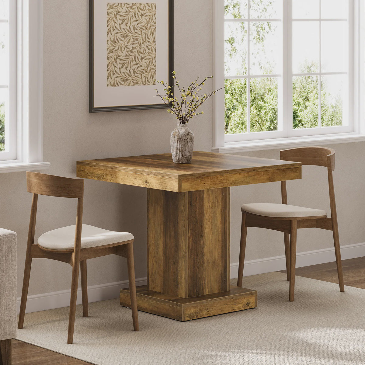 Rustieke Houten Eettafel Vierkant 31.5 Inch met Pootonderstel - Geschikt voor 4 Personen