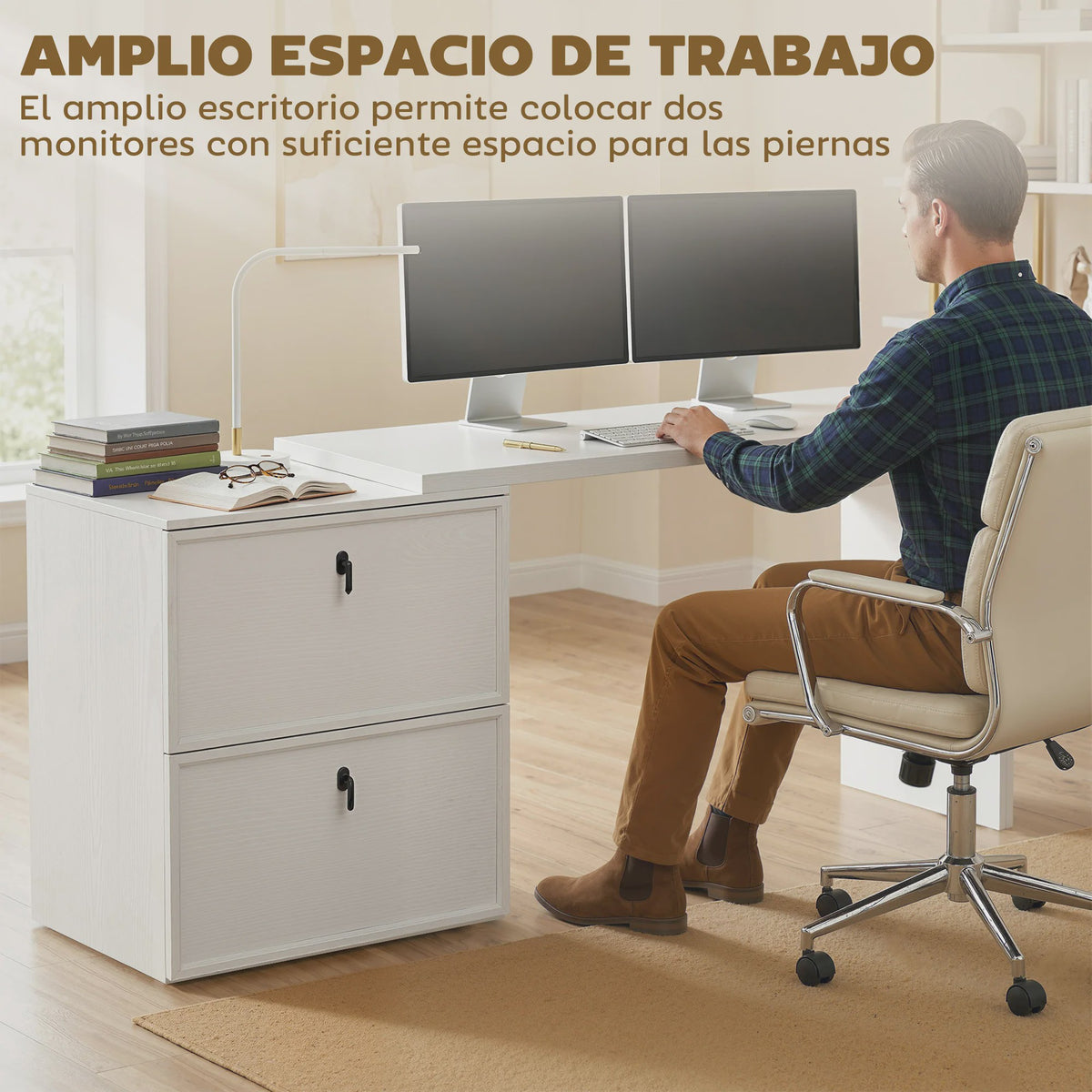 Omkeerbaar L-vormig Bureau met 2 Lades - Wit