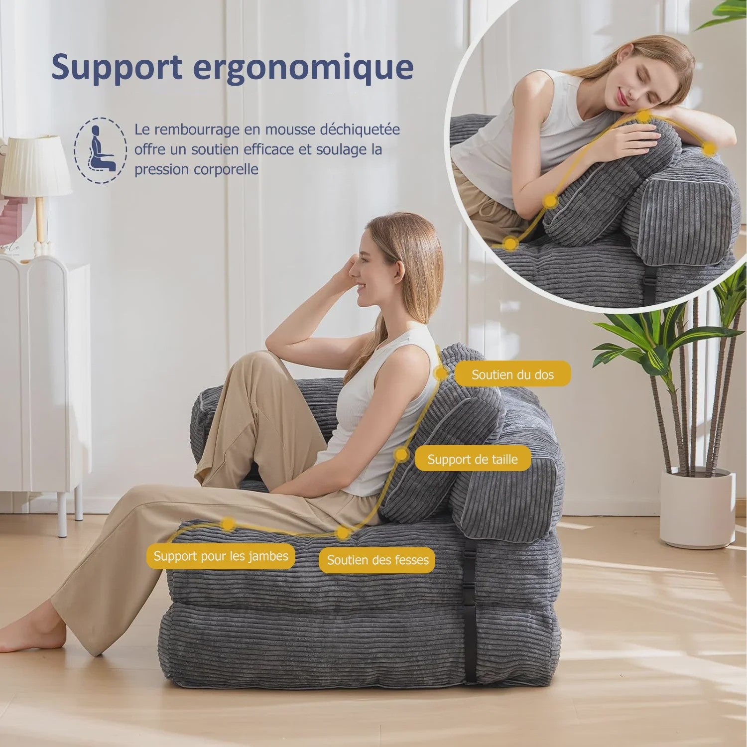 Opvouwbare Corduroy Sofa Bed met Geheugen Spons - Multifunctioneel en Comfortabel