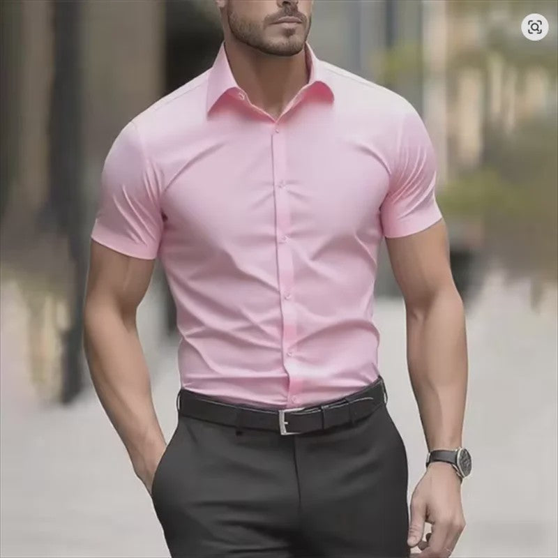 Heren Zomer Overhemd Korte Mouw Stretch Slim Fit - Zwart, Maat 5XL